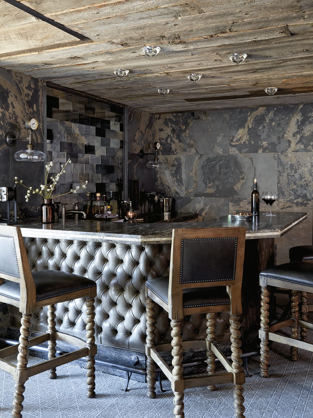 Bar area with wooden ceiling